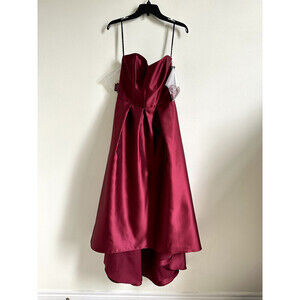 Alfred Sung Women's Strapless High Low Satin Gown Dress Burgundy Size 10 NWT